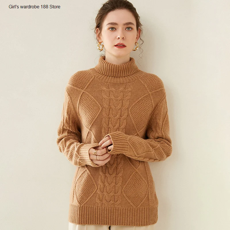 

Autumn and winter New woolen sweater women's turtleneck sweater base sweater loose lazy outer wear thickened outer match Korean