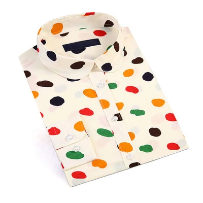 Женская хлопковая блузка с длинным рукавом и отложным воротником | одежда