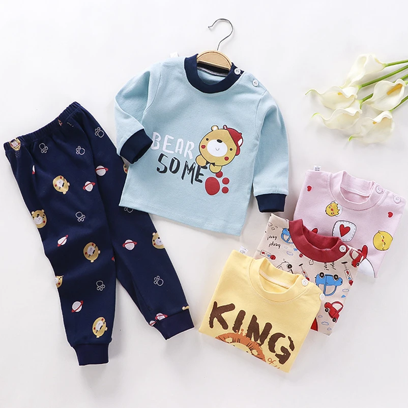 

Children Cotton Underwear Girl Christmas Outfit Animal Cartoon Letter Tshirts Pants Two Pieces Set Fall Kids Boy Long Johns Suit