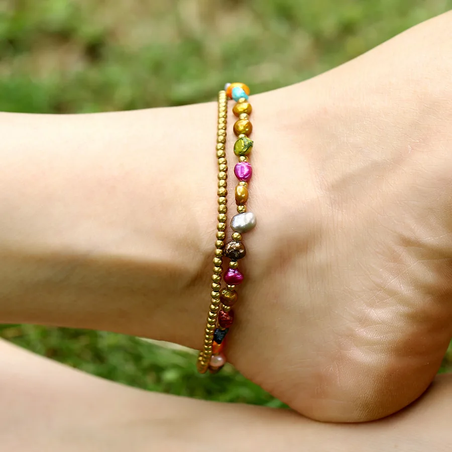 

Bohemian Style Jewelry Beach Sexy Pearl Anklet Handmade Beaded Double-layer Fashion Footwear