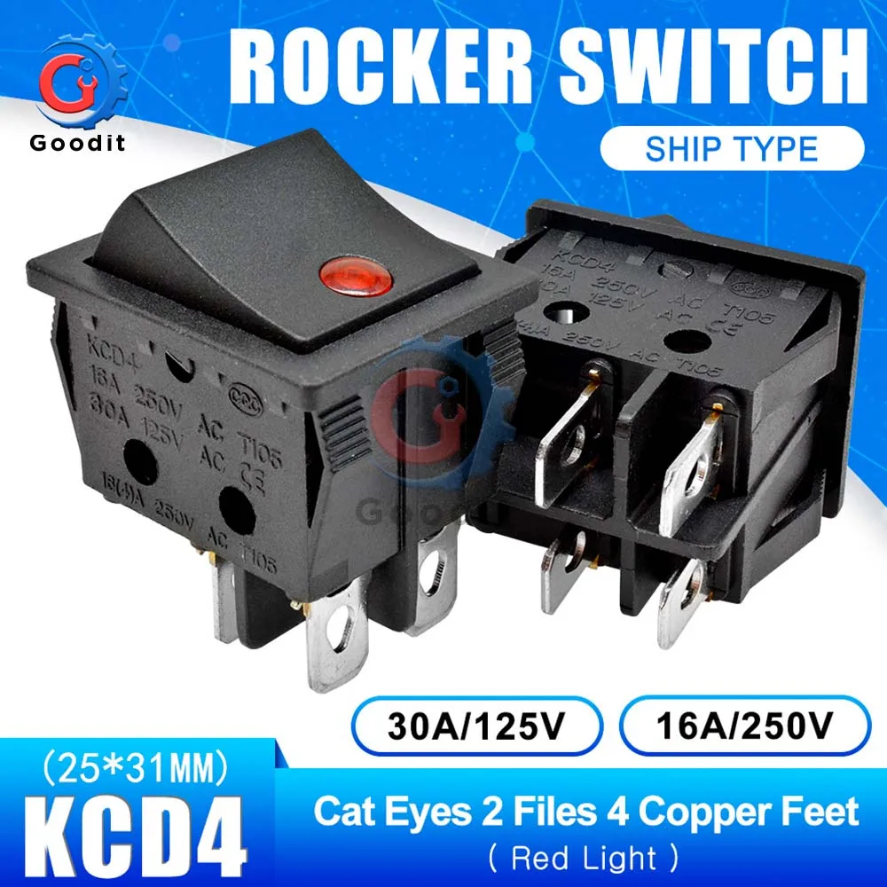 5 шт. KCD4 клавишная Кнопка ВКЛ ВЫКЛ 2 положения 4 контакта электрическое