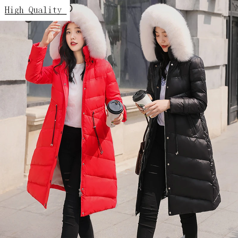 Модный женский пуховик + большой Лисий мех с капюшоном 2020 корейский толстый
