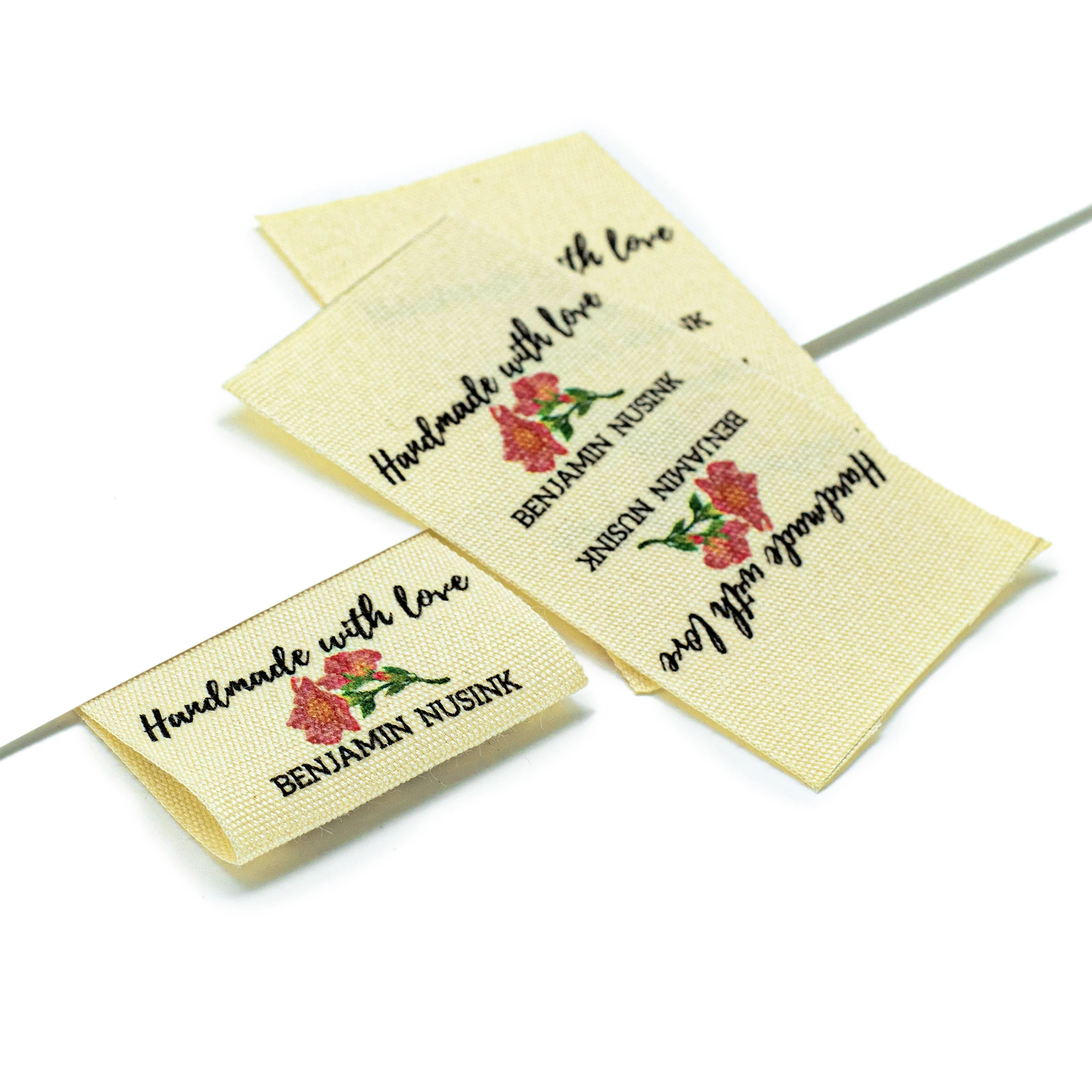 

Custom Beige　Sewing label, Fold, Custom Clothing Labels - Fabric Name Tags, Logo or Text, Cotton Ribbon, Custom Design (FR208)