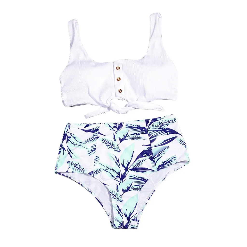 Ажурное лоскутное бикини с принтом пуш-ап Pad два плеча разрезом купальники