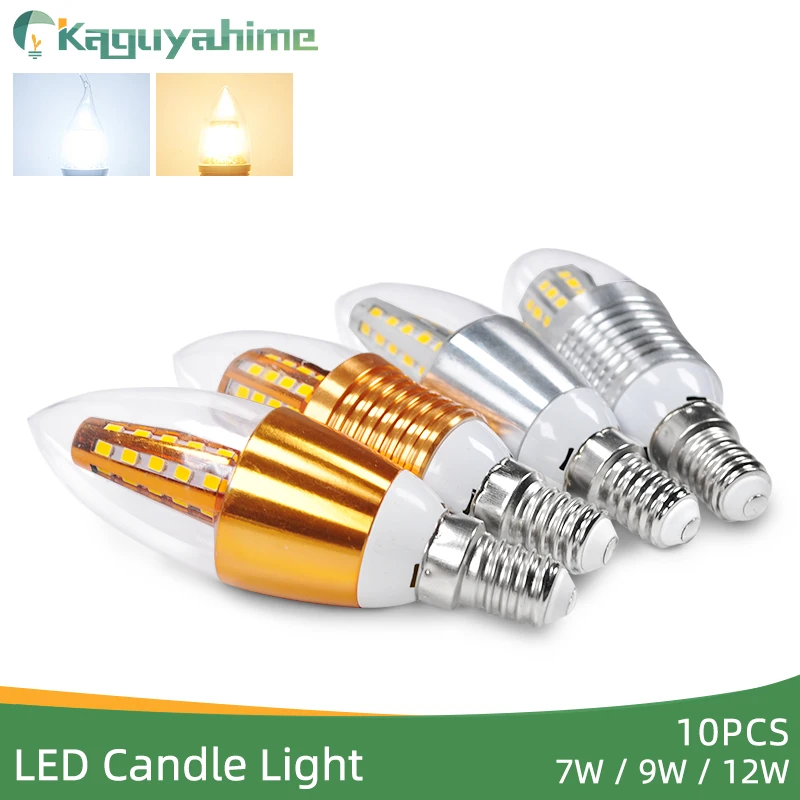 

Kaguyahime 10Pcs Candle Bulb Light LED Bulb E14 High Power Aluminum Golden Silver Lamp 3w 7w 9w 12w LED Lamp 220v Energy Saving