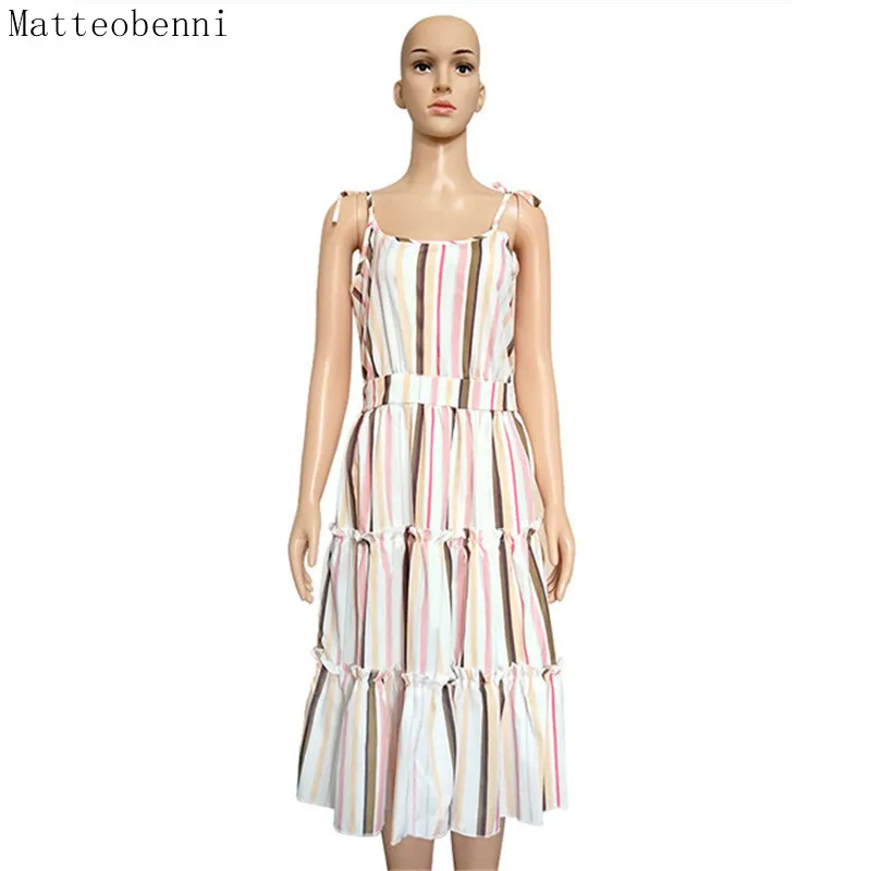 Модный Повседневный Сарафан с рюшами женское пляжное платье оборками миди без