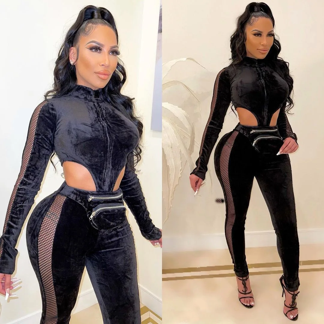 

Женский комбинезон с вырезами по бокам, вечерний клубный комбинезон с длинным рукавом и высокой талией, 2022