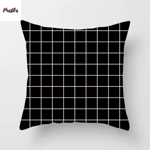 

Geometric Cushion Cover Black and White Polyester Pillowcase Dotted Stripe Grid Triangle Geometry Art Cushion Cover Hotel Family