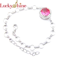 luckyshine 925 silver vintage for women round bi colored tourmaline gems bracelets birthday christmas gift bracelet 8inch new