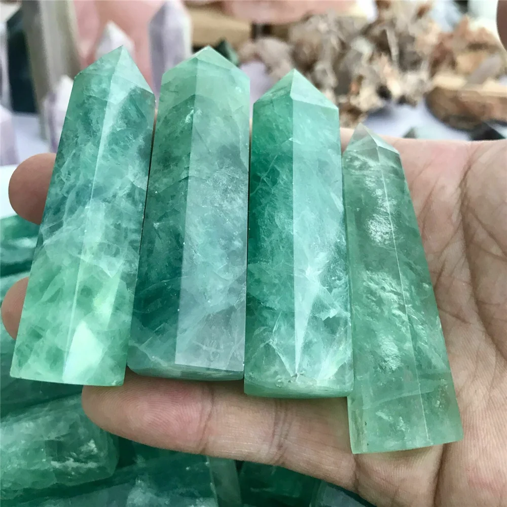 

Natural green fluorite crystal quartz energy obelisk Reiki healing 8-10 cm