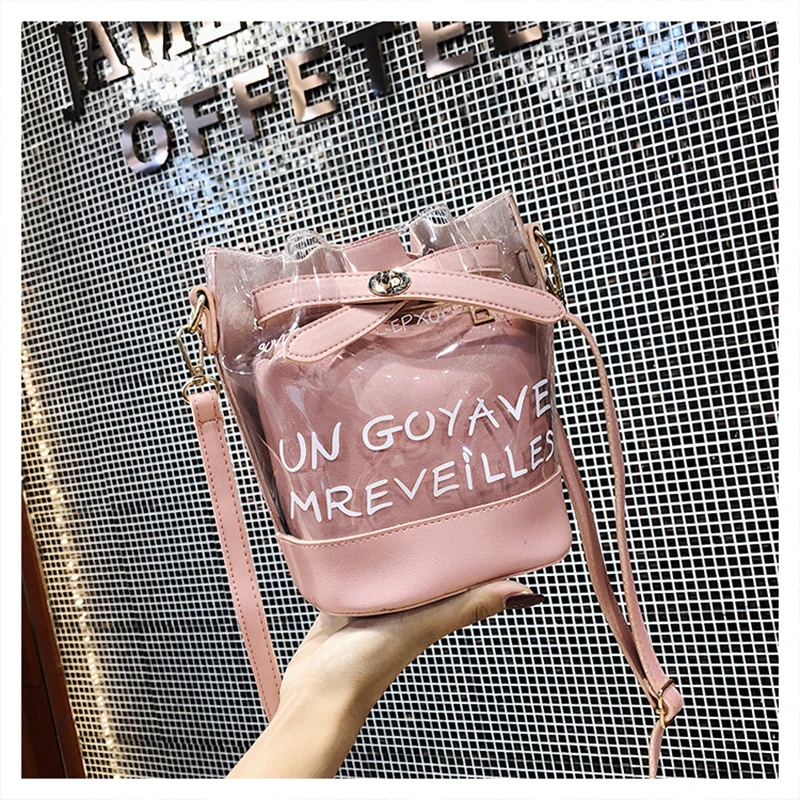 Femme sac прозрачная сумка в форме бочонка оранжевая ПВХ женская прозрачная сумочка твердая мягкая застежка женская сумка на плечо MS Прозрачная женская сумка