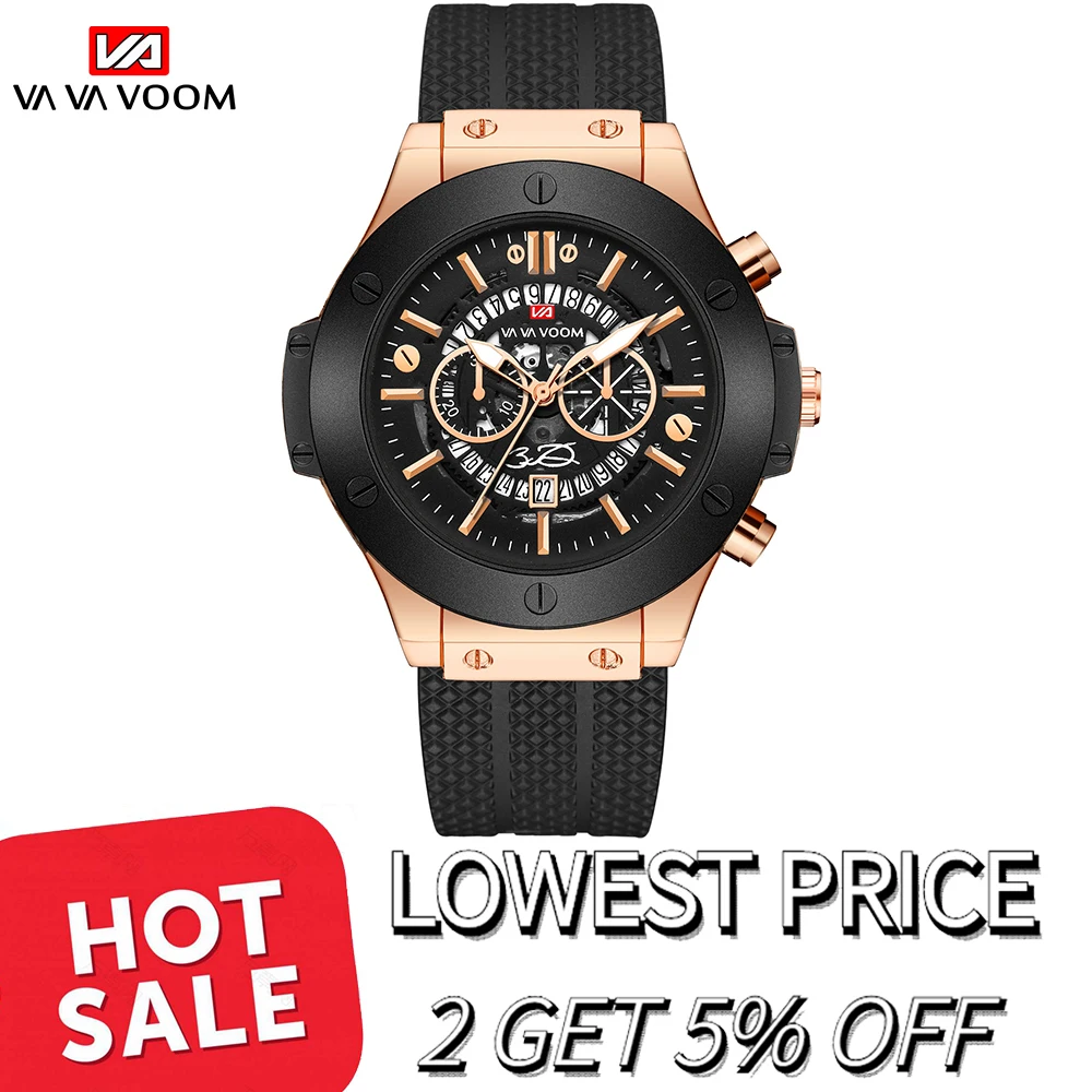 VA VOOM часы Мужские кварцевые силиконовый ремешок водонепроницаемые Модные