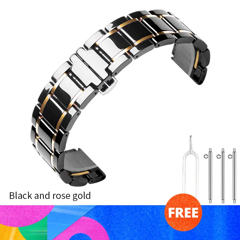 black and rose gold Керамический ремешок для Apple Watch 4 44 мм 40 мм ремешок для часов браслет для iwatch 3 2 1 38 мм 42 мм керамический ремешок для часов - Цвет: black and rose gold