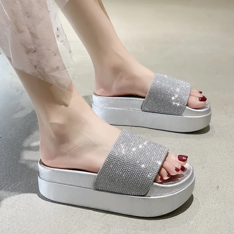 

INS Internet Celebrity Platform Slippers Women's 2020 Summer New All-Matching High Heel Platform One-Word Sandals Outer Wear