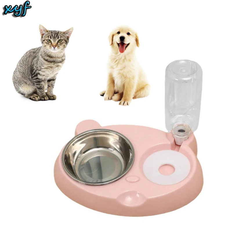 

XYF Cat Double Bowl Moisture-Proof Mouth Dual-Use Three-Bowl Automatic Feeder Automatic Drinking Basin Anti-Overturning Pet Dog