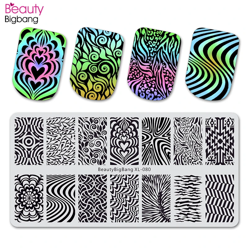 Трафареты Beautybigbang для стемпинга ногтей 6 шт. трафареты с волнистыми линиями