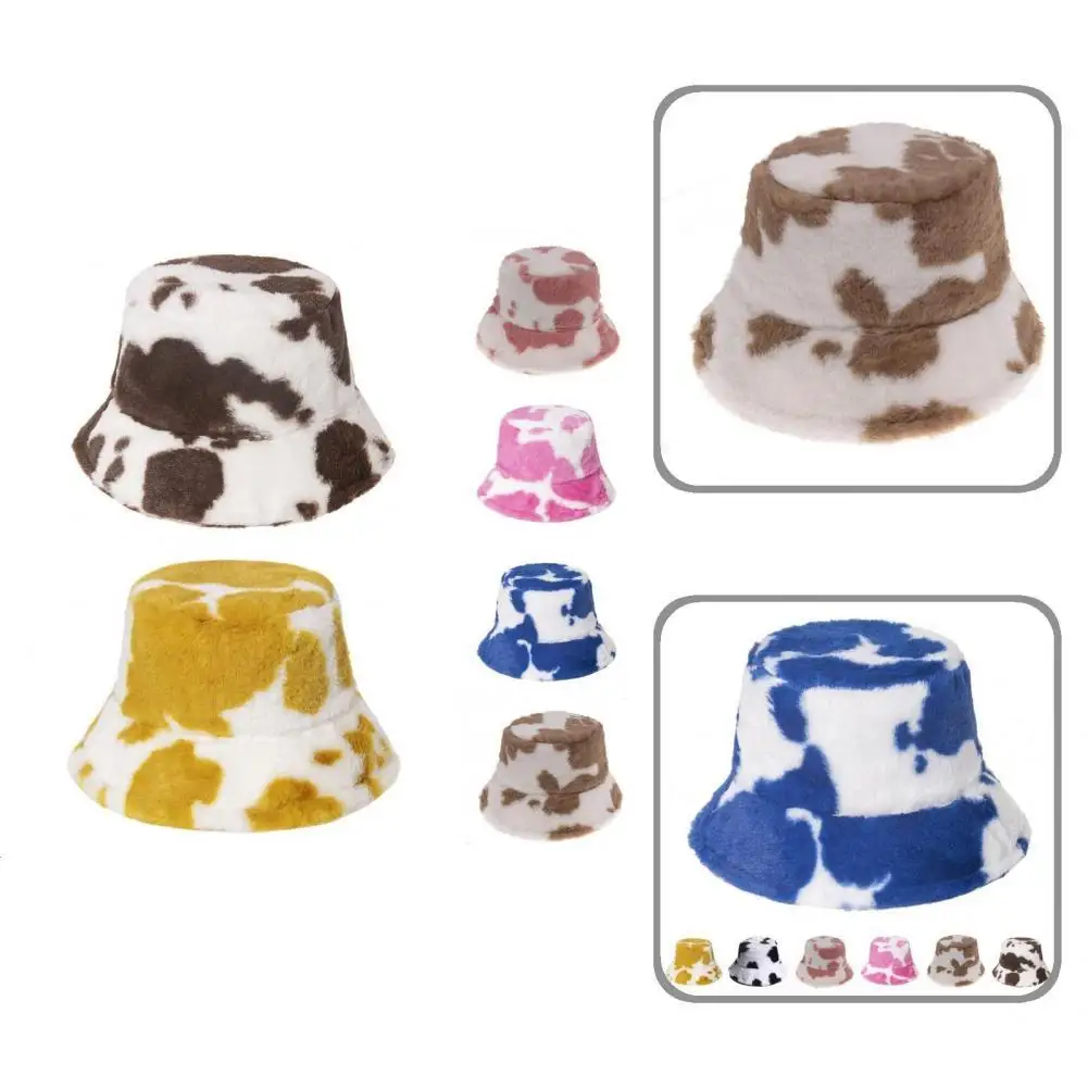 

Attractive Unisex Hat Cow Print Plush Cow Print Thickened Bucket Cap Bucket Cap Fisherman Cap