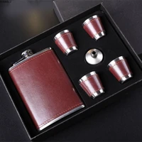 9oz stainless steel 304 hip flask sets with 1 funnel and 4 cups whiskey wine flagon bottle travel drinkware for gifts