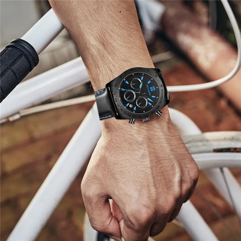 

BENNEVIS Luxury Men's Watch Top Brand Quartz Watch Men's Business Leather Waterproof Wristwatches Complete Calendar Analog Clock