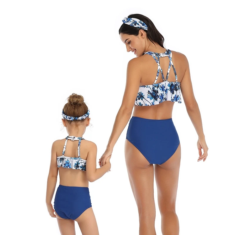

New Style Parent-child Swimsuit European American Swimwear for Girl Daughter Mother Sweet Bikini Beach Wear Two-Piece Suits