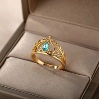 crystal crown opal rings for women stainless steel gold color elegant ring fashion couple jewelry gift bague femme 2021