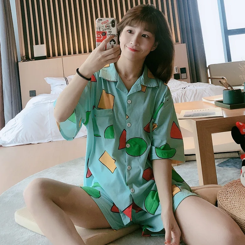

Summer pijamas Japanese Pyjamas Sleepwear Cotton Pajamas Women Pijamas Short Sleeve Homewear Anime Nightgown Party
