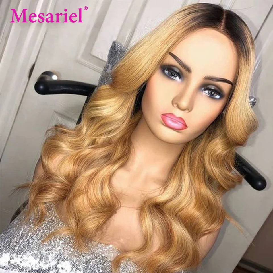 Бразильские волосы Mesariel, волнистые волосы 1B/27 13*4, парики из натуральных волос, предварительно сорванные, Омбре, цветные парики Remy с волосами младенца