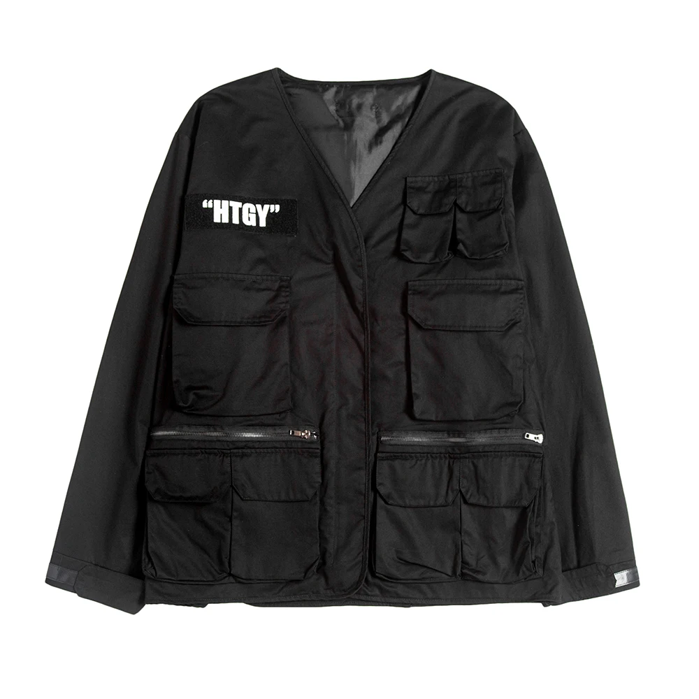 Techwear куртка мужская карго черная модная Верхняя одежда с несколькими карманами