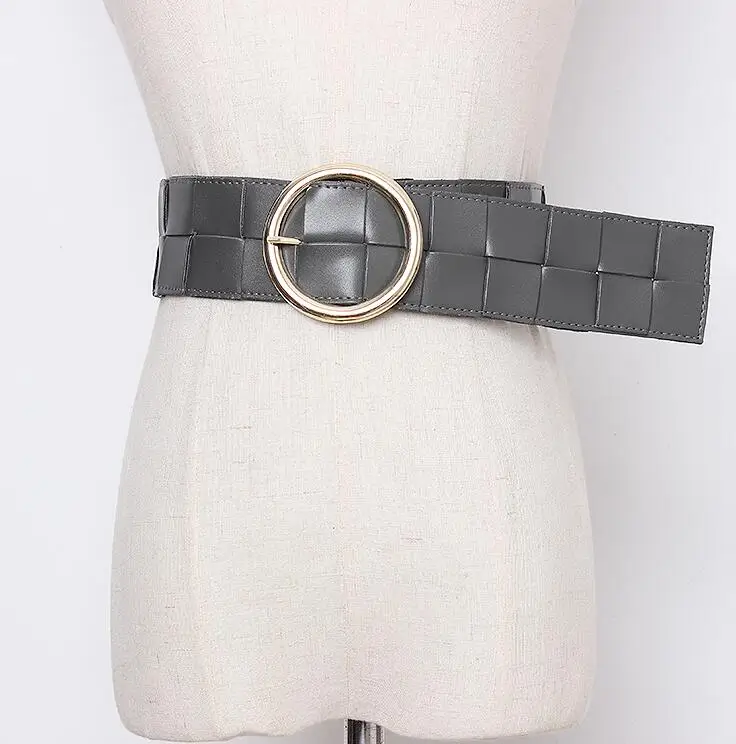

Women's runway fashion knitted pu leather Cummerbunds female Dress Corsets Waistband Belts decoration wide belt R2437