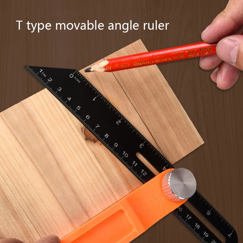 

Woodworking Movable Angle Ruler 15/30/45/60 Degree with Bubble Level Gauge Scribing Measuring Tools
