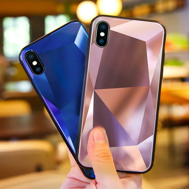 3D Mirror Diamond Pattern Glass jelly mobile phone case for Iphone11pro Max XR 6 6s iphone7 8 SE 2020 Creative Phone Shell | Мобильные