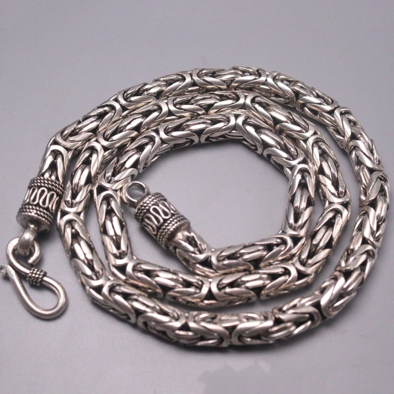 

S925 Sterling Silver Necklace Women Men Luck Byzantine Chain Necklace 7mmW 22inch 115-120g