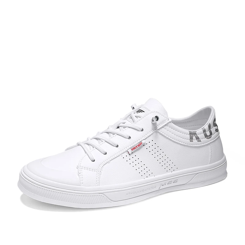 

Korean version Men's Casual Leather Shoes Breathable Men Lace-Up Luxury Designer Vulcanized Shoes White Fashion Sneakers