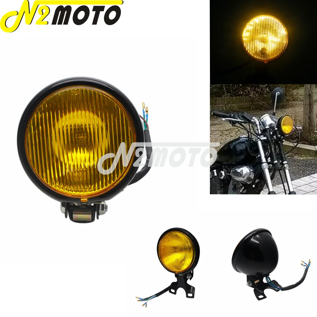 Мотоцикл 12В винтажная Кафе Racer фара для CG125 GN125 Harley Suzuki Honda CB400 Shadow Yamaha Янтарная