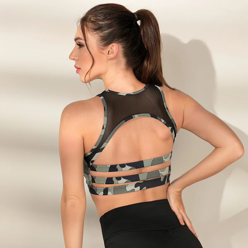 Ударопрочный Камуфляжный женский спортивный бюстгальтер дышащая Сексуальная