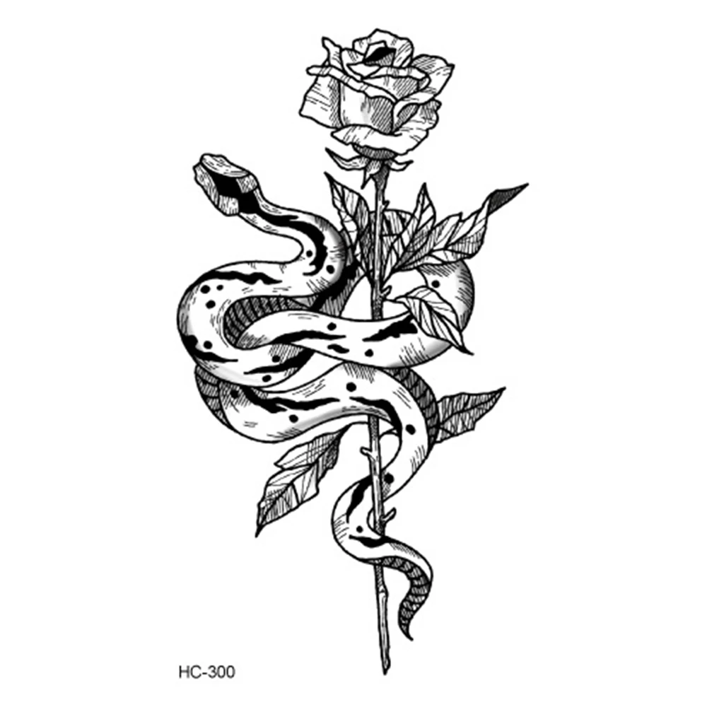 Модная черно белая татуировка в форме цветка наклейка женский боди арт пион роза