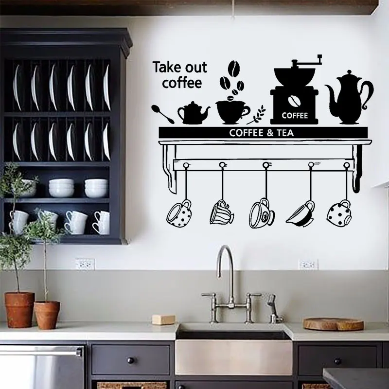

Fashion New Arrival Kitchen Restaurant Decal Beautiful Design Pub Tea Coffee Decoration Wall Vinyl Stickers Art C6032
