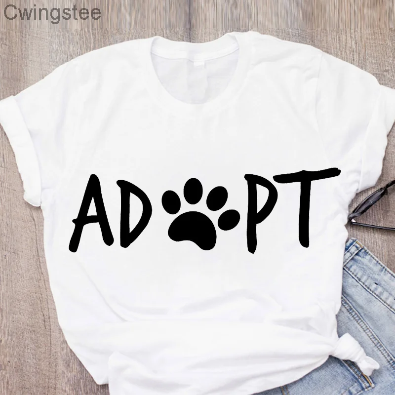 

Women Adopt Paw Dog Cat Pet Short Sleeve Fashion Printed Summer Lady Womens Clothing Tops T-Shirt Shirt Tees Female T Shirt