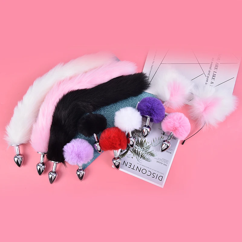 Mental Plush Rabbit Fox Tail Anal Plug Prostate Massager Butt Ear |