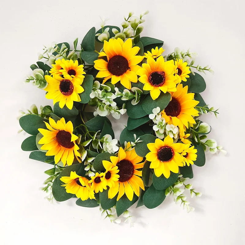 

Artificial Sunflower Wreath Green Leaf Eucalyptus Garland Flower Wreath For Home Decoration Farmhouse Decor