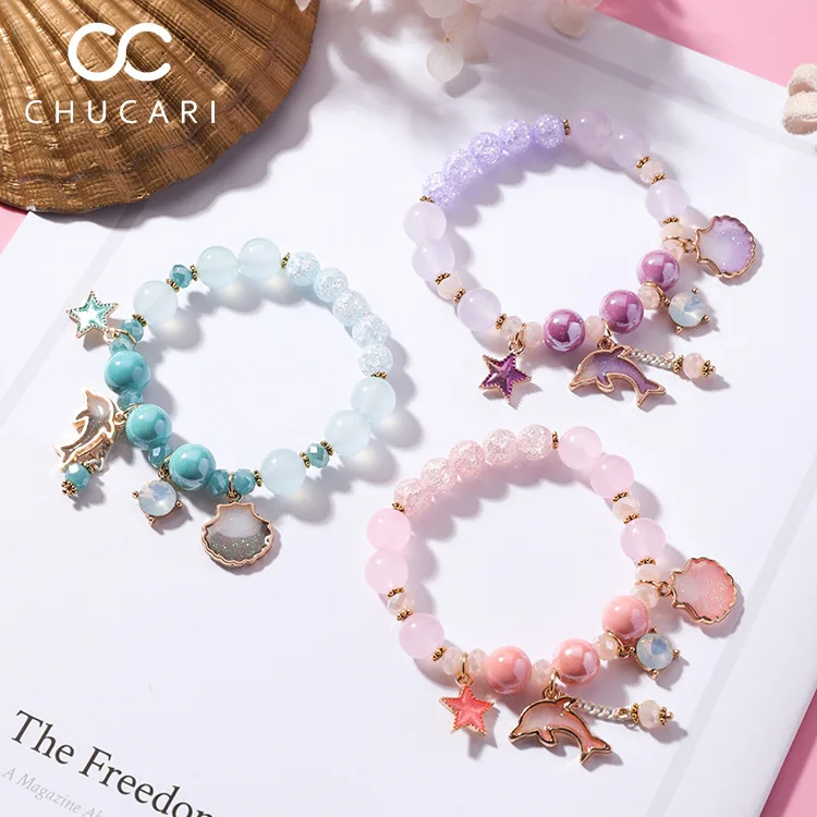 

CHUCARI Trendy Fashion Romantic Charm Bracelet Dolphin Shell Star Pendant Bling Crystal Beads Fit Pan Bracelets Jewelry Women