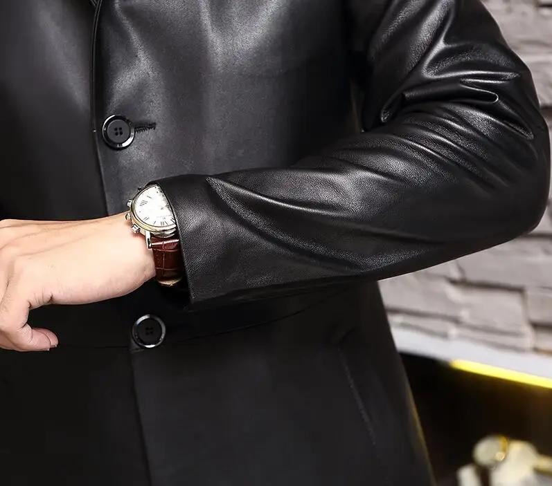 

men's Autumn and winter new windbreaker Men Sheepskin long jacket Plus size 6XL 7XL Genuine leather Coat