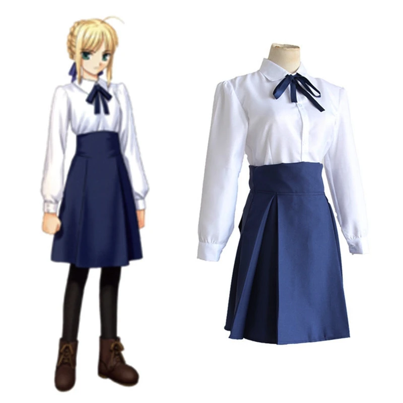 

Fate Stay Night Saber Altria Pendragon Cosplay Costume Japanese JK Dress Daily Uniform Anime Girls Women Clothing Suit