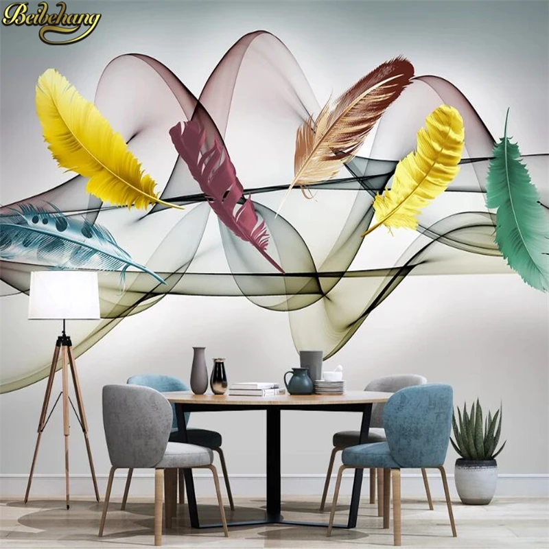 

beibehang Custom Colored feathers TV Landscape photo 3D Mural Wallpaper Living Room Bedroom Photo Wall Paper Papel De Parede