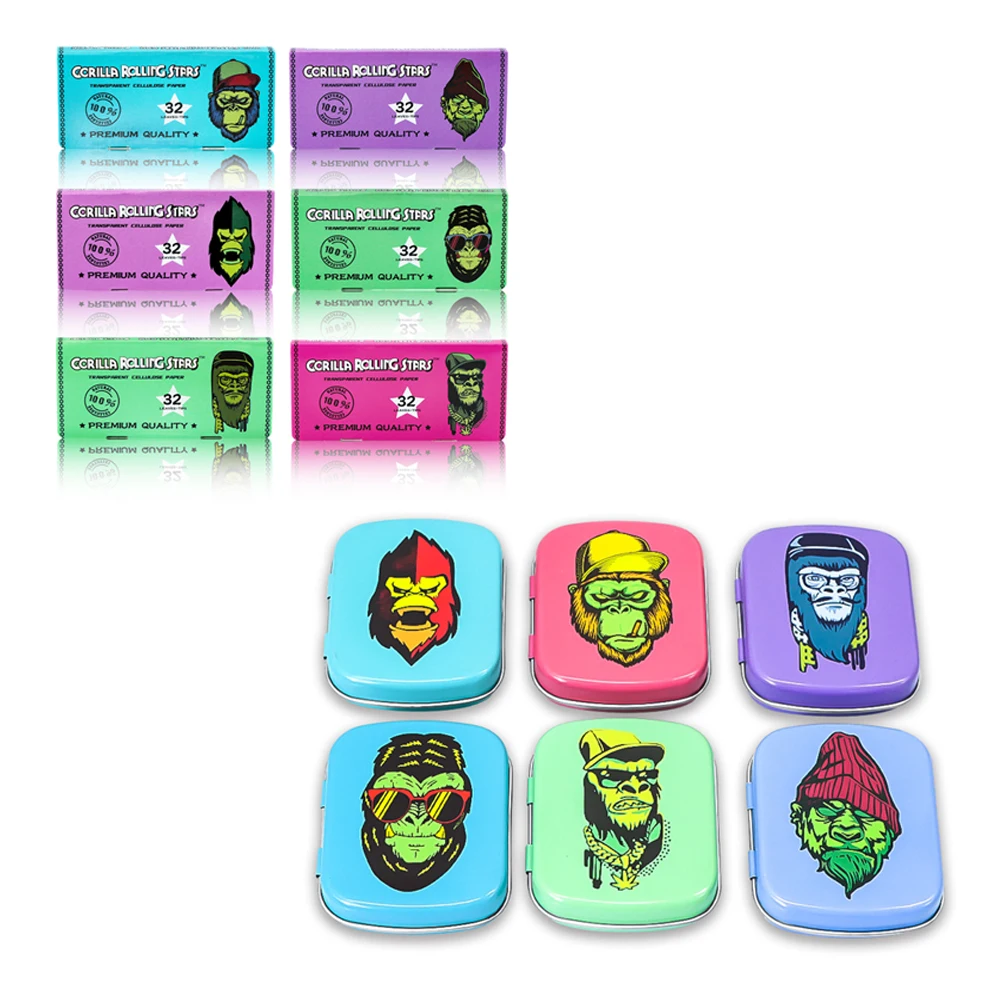 

Gorilla 32tips Filter premium quality Paper + Gorilla Pattern Mini Metal Storage Cigarette Case Cigarette Accessories