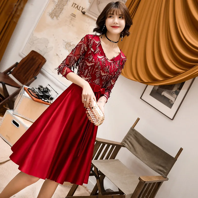 

2020 Chinese Style Elegant A-Line Tassel Evening Dress Toast Clothing Party Dress Vestido de festa