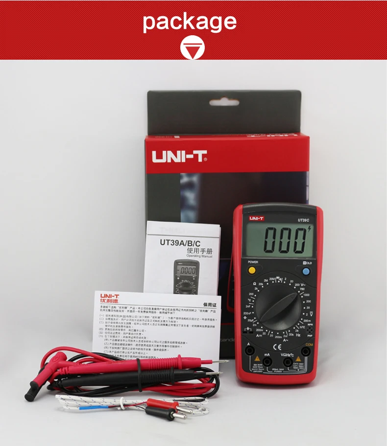 UNI-T ручной Диапазон Цифровой мультиметр UT39A/B/C/E UNI T мультитестер Конденсатор Транзистор тестер DC AC Вольт Частотомер