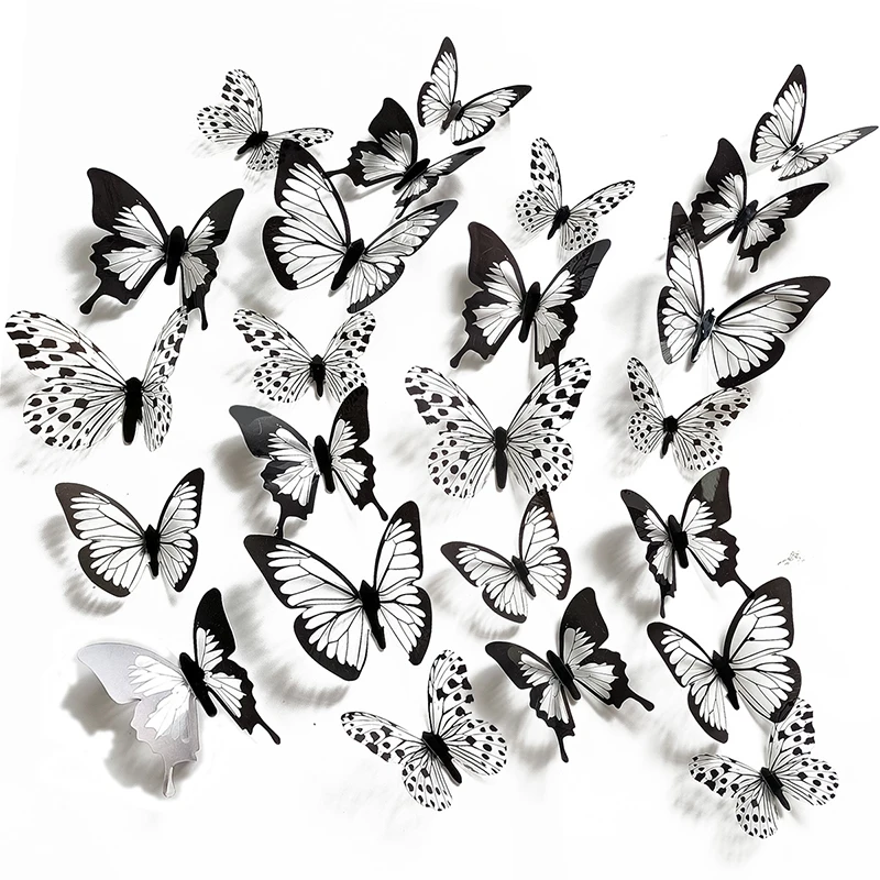 

3D Black White Texture Butterfly Wall Sticker Home Decor Wallstickers Wallpaper PVC Beautiful Fridge Stickers Room Decoration