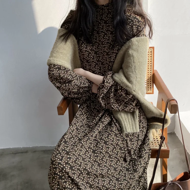 Moo-ru длинное платье макси платья для женщин Повседневное платье размера плюс зимнее платье с длинным рукавом