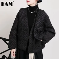 eam black big size short cotton padded coat long sleeve loose fit women parkas fashion tide new autumn winter 2021 1dd2159